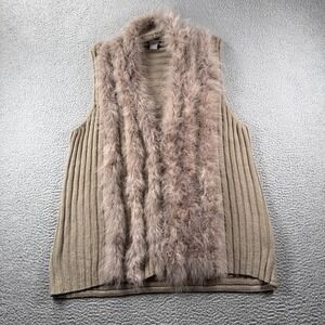 Chicos Cardigan Sweater Women 4 (US XXL) Sleeveless Metallic Faux Fur Mature